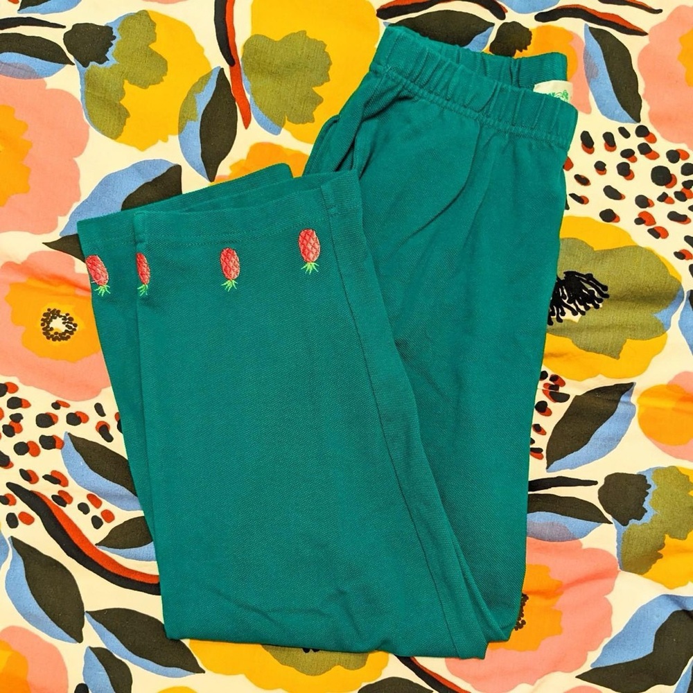 Green capri Pants with Pineapple Embroidery vintage tropical vibes size small